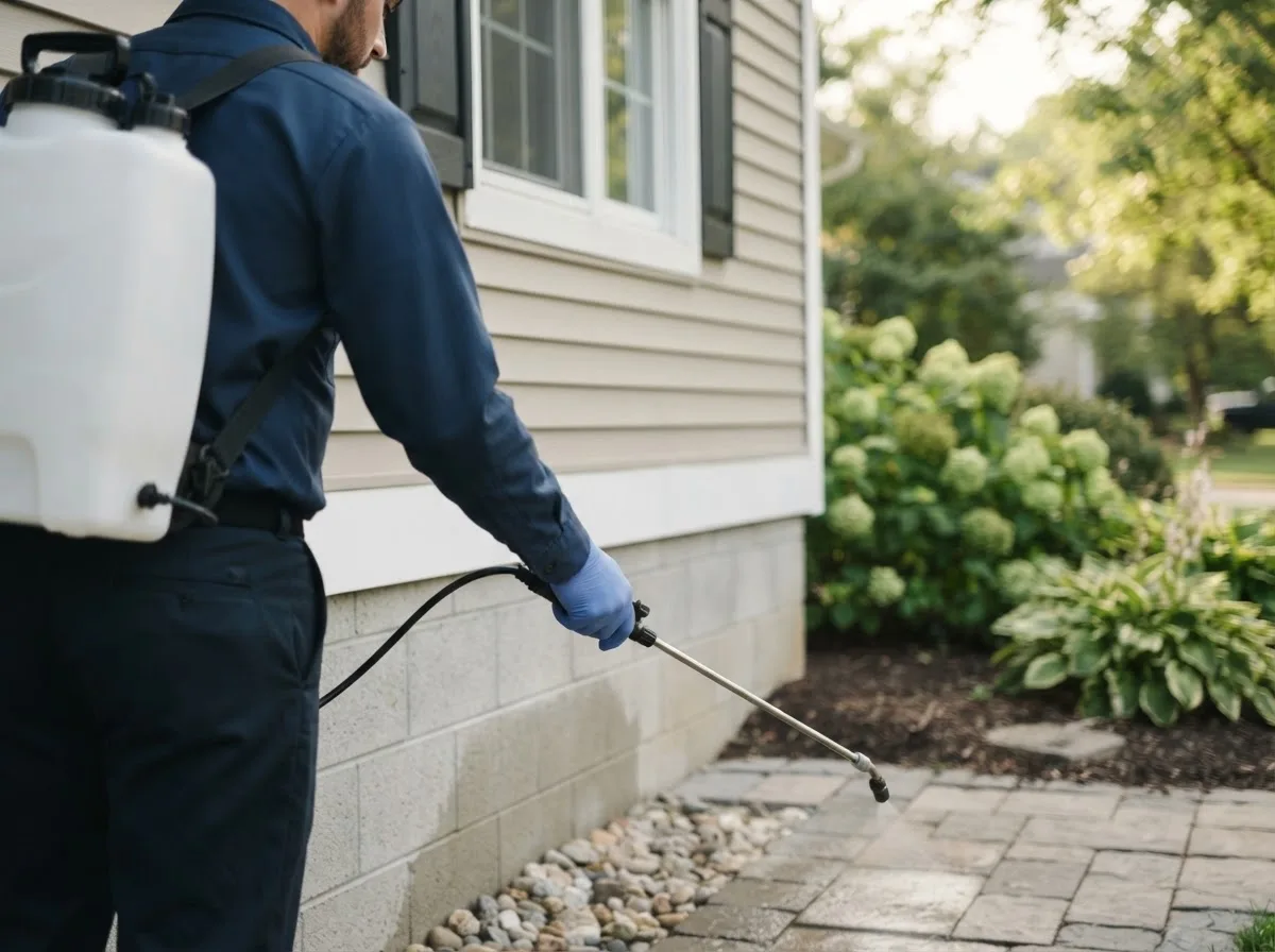 Pest control technician inspecting a home in Westerville, OH